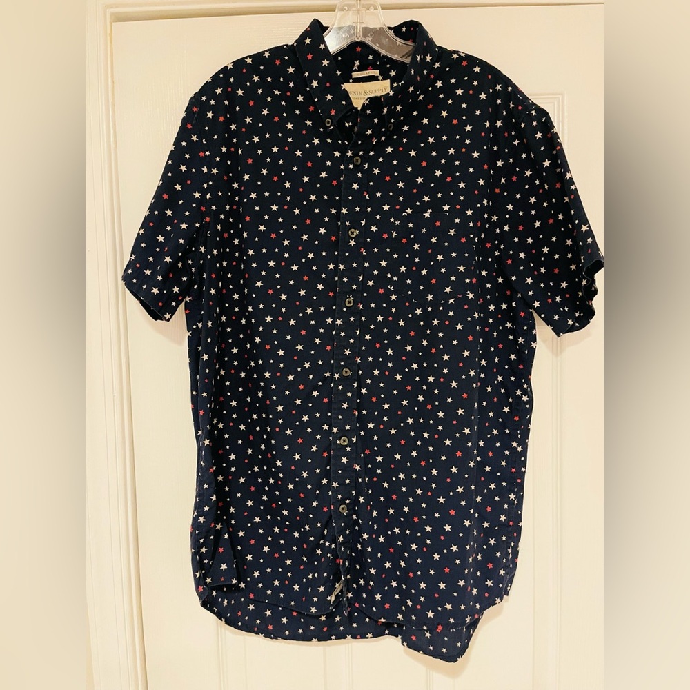 Men’s Denim & Supply Ralph Lauren Red White & Blue Stars AOP Shirt Size Large